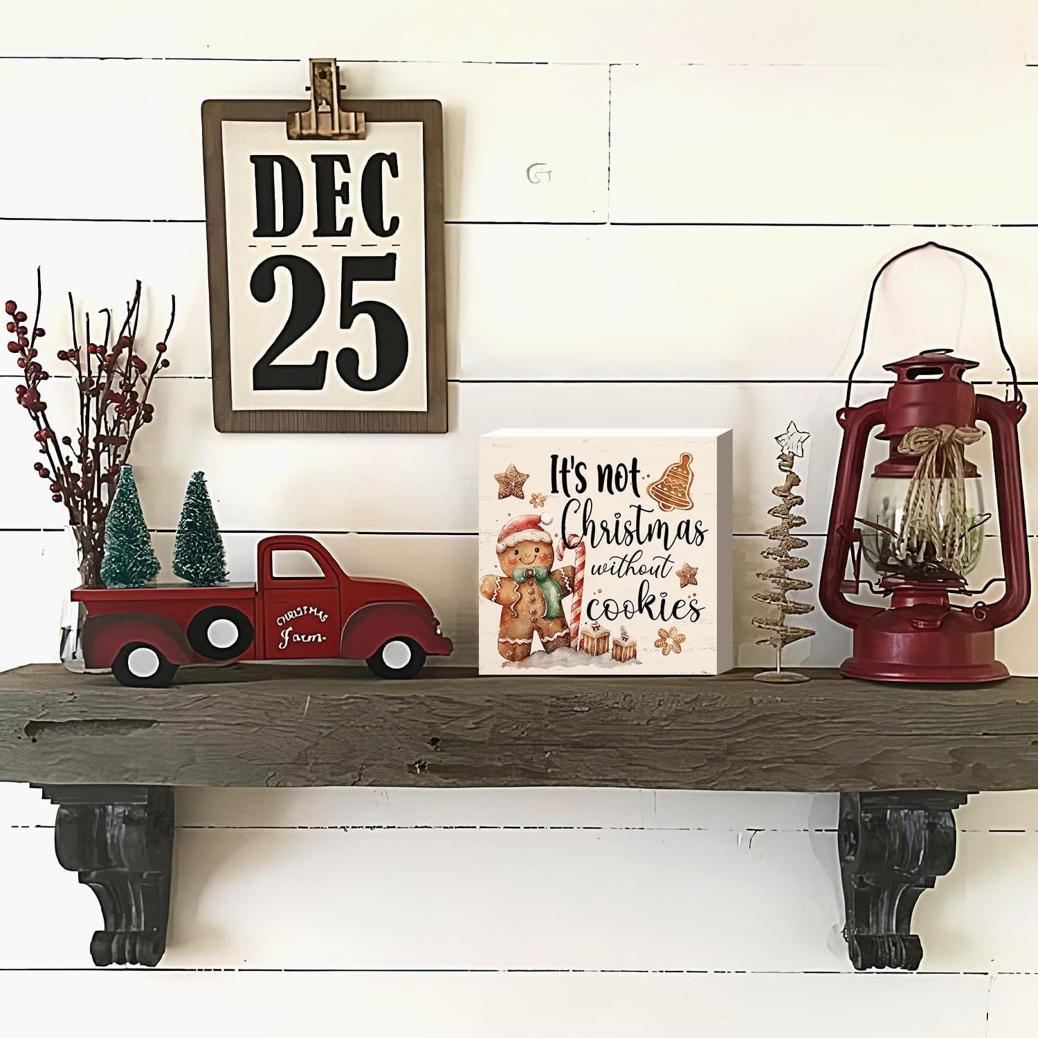 Weihnachtsdekoration Roter LKW Weihnachten Holzschilder Büffel Plaid Weihnachtsdekoration Weihnachtsdekoration für Zuhause Büro Schlafzimmer Kamin Auto Etagenablage Dekoration Weihnachtsgeschenke für Frauen 5x5