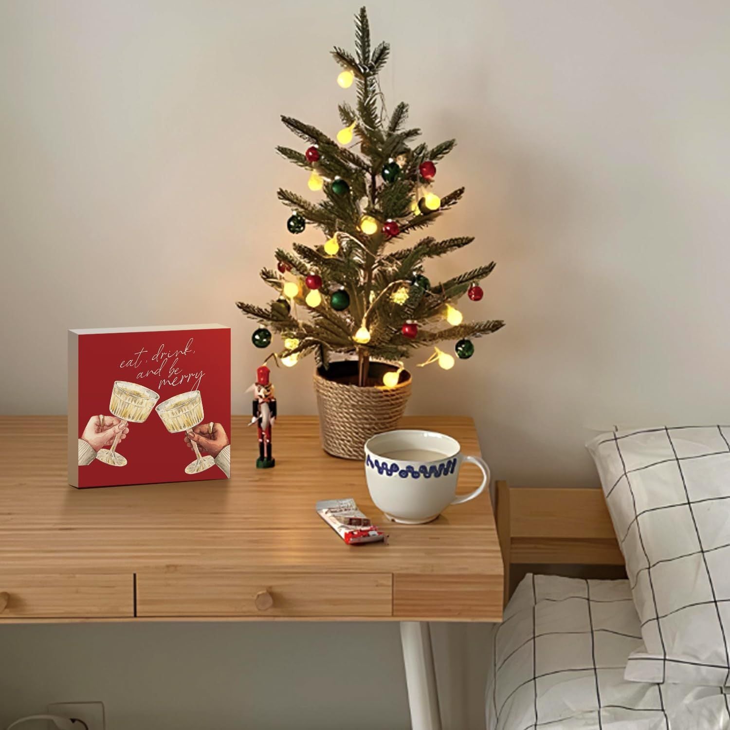 Weihnachtsdekoration Roter LKW Weihnachten Holzschilder Büffel Plaid Weihnachtsdekoration Weihnachtsdekoration für Zuhause Büro Schlafzimmer Kamin Auto Etagenablage Dekoration Weihnachtsgeschenke für Frauen 5x5