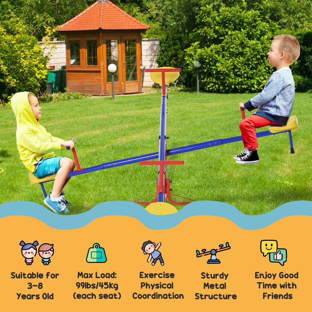 Outsunny Balançoire à bascule pour enfants, avec rotation à 360°, 4 places, équipement de jeu d'extérieur pour jardin, garçons et filles de 3 à 8 ans