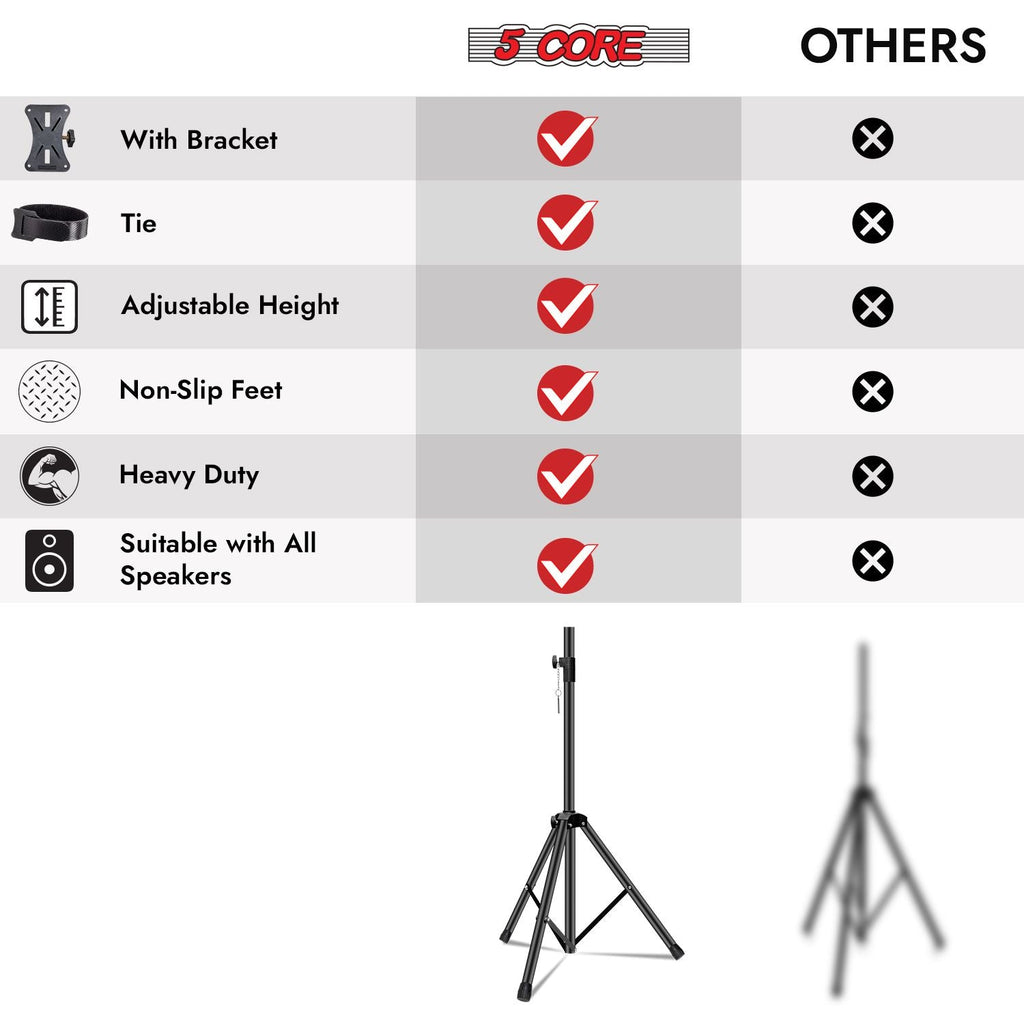 5 Kern-Lautsprecherständer Höhenverstellbare PA DJ Stativ Studio Monitorständer mit 35mm kompatibler Aufnahme - SS ECO 1PK BLK WoB