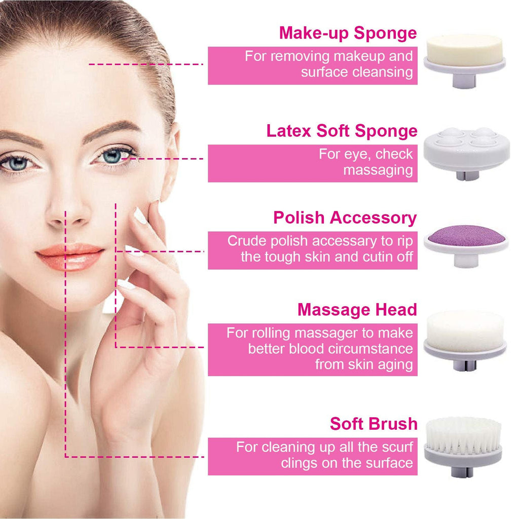 Brosse nettoyante visage électrique étanche avec 5 têtes de brosse pour femmes