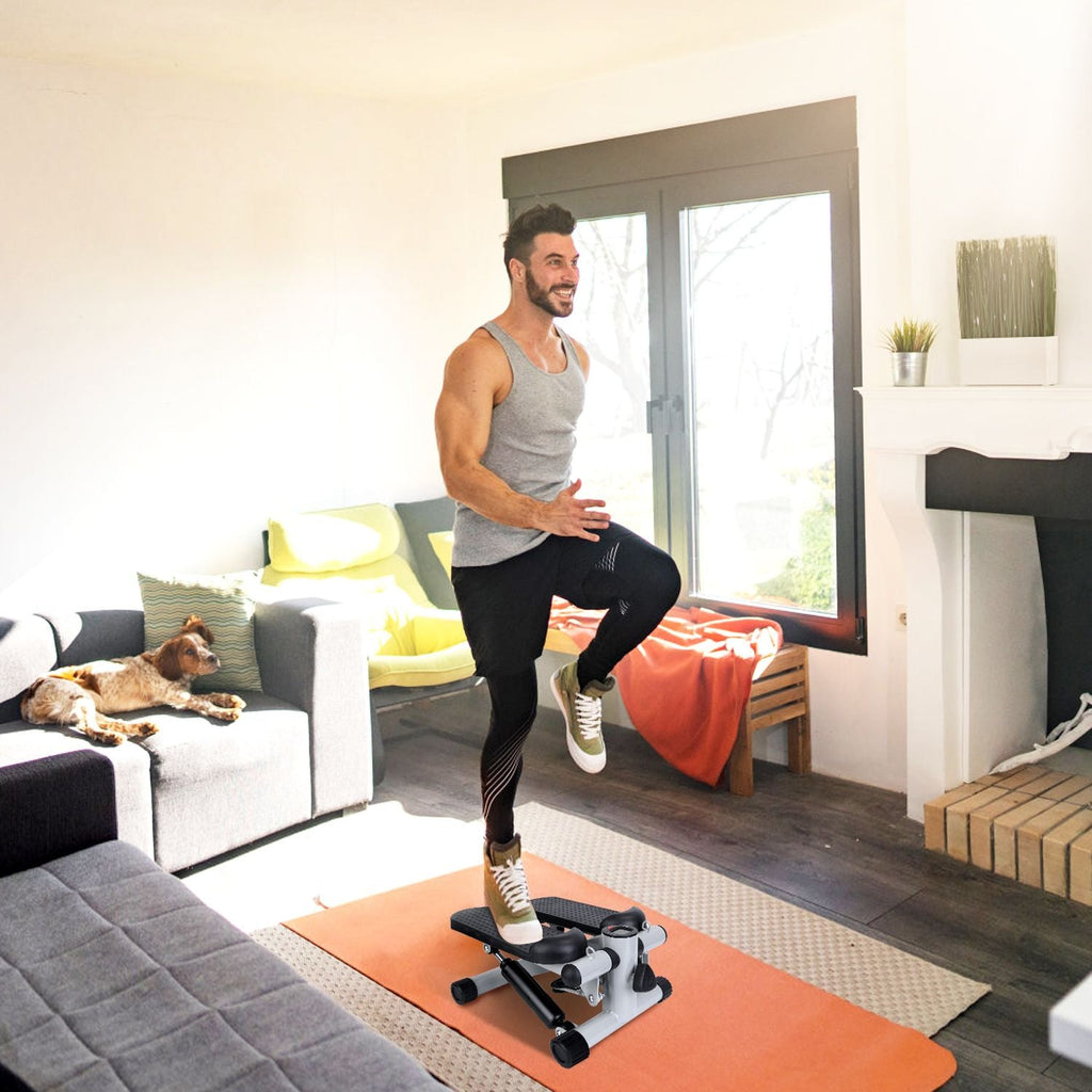Heimtrainer Stepper für Damen Mini Fitness Stepper mit 2 Widerstandsbändern LCD-Monitor Max. 150 kg Belastung Treppensteiger Leiser Stepper