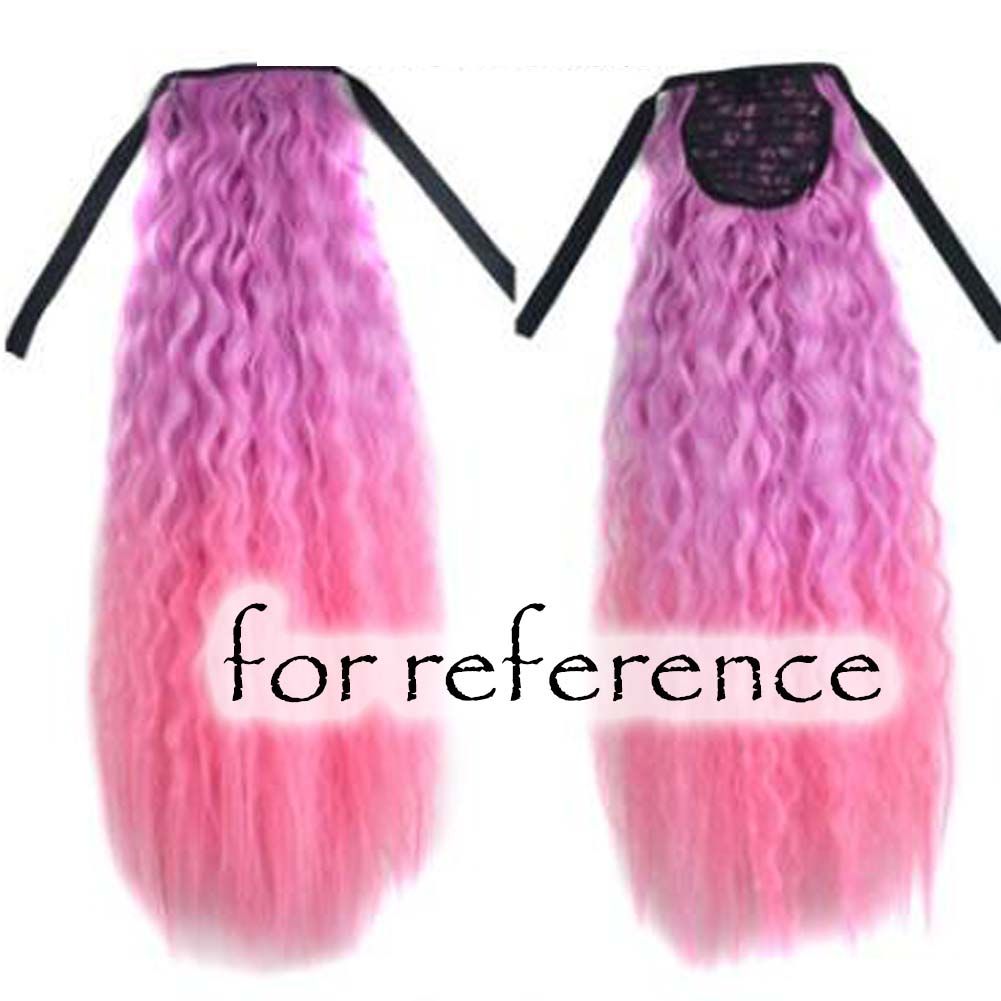Queue de cheval ondulée bouclée enveloppante avec cordon de serrage pour femme, extension de cheveux synthétiques moelleux, postiche dégradé rose pour déguisement d'Halloween, cosplay