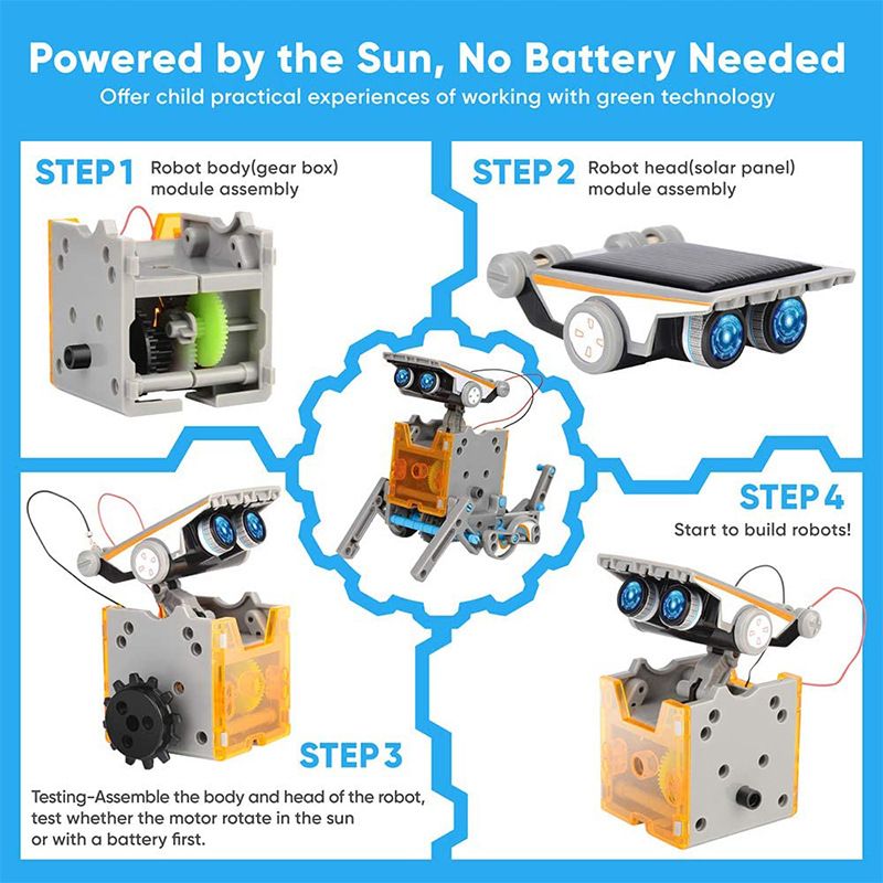Kit robot solaire STEM pour enfants ; 12-en-1 jouets scientifiques éducatifs STEM ; Kit de construction DIY alimenté par l'énergie solaire pour garçons et filles de 8 9 10 11 12 13 ans