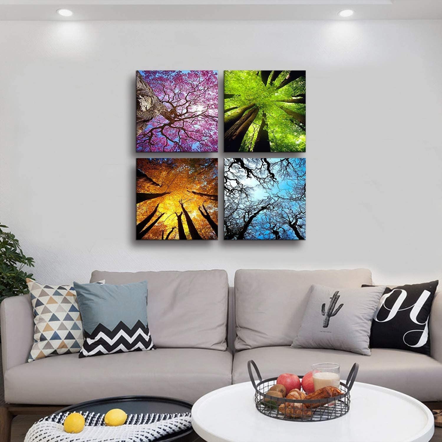 4 Panels Leinwand Wandkunst Frühling Sommer Herbst Winter Vier Jahreszeiten Landschaft Farbe Baum Malerei Bild Drucke Moderne Giclée Kunstwerke aufgespannt und gerahmt für Wohnzimmer Heimdekoration