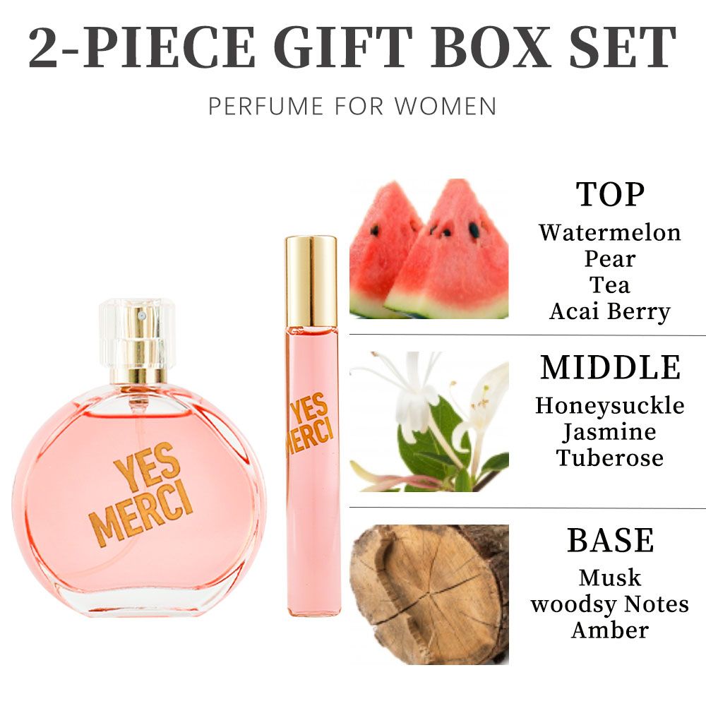2-teiliges Set, Damen-Eau de Parfum Geschenkbox, langanhaltender Duft, Noten von Wassermelone, Birne, Tee, Acai-Beere, für Weihnachtsgeschenke, Dating, Alltag, 50 ml Parfüm, 10 ml Parfüm