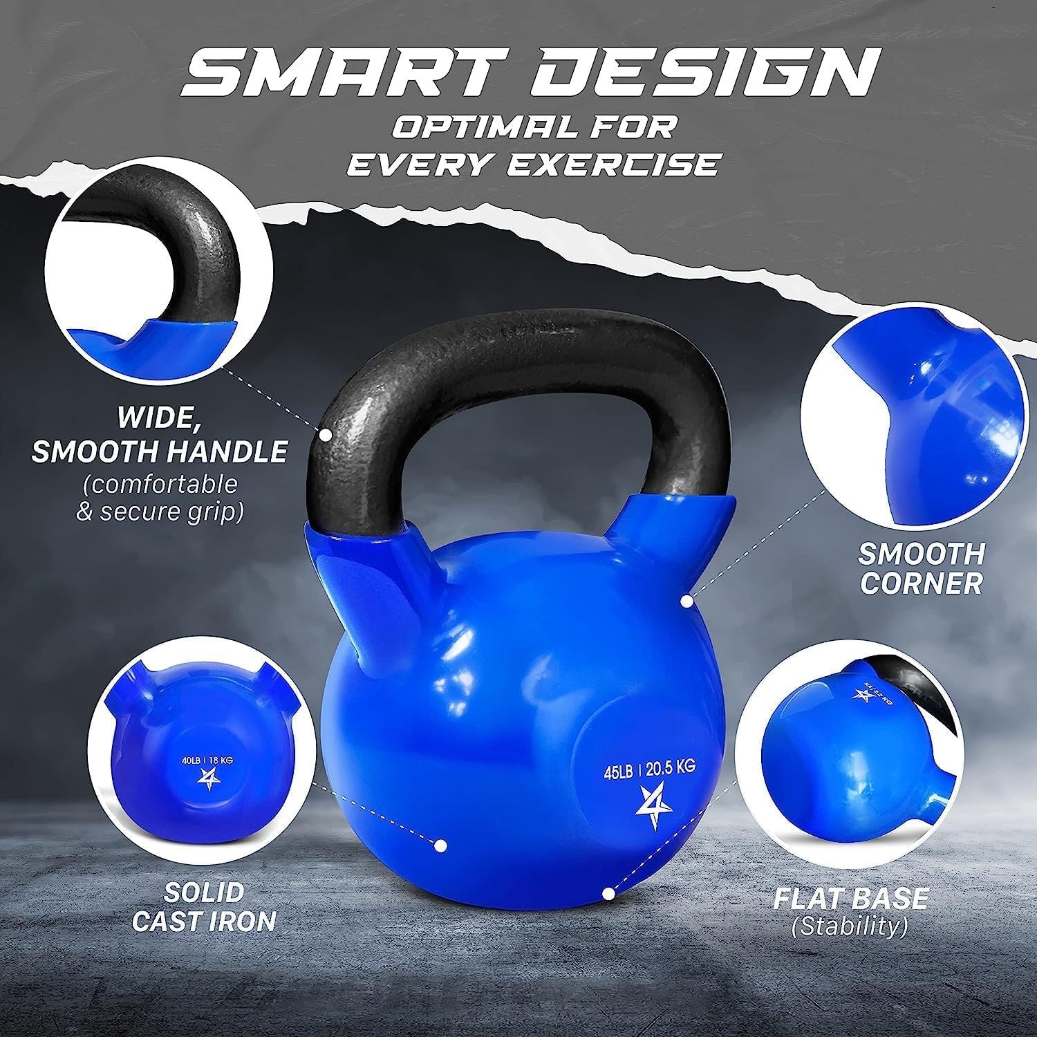 Kettlebell, 5-100 LB Vinylbeschichtete Gusseisen Kettlebells für Krafttraining, Home Gym Übungen, Fitness, Ganzkörpertraining, Liegestütze und Griffkraft