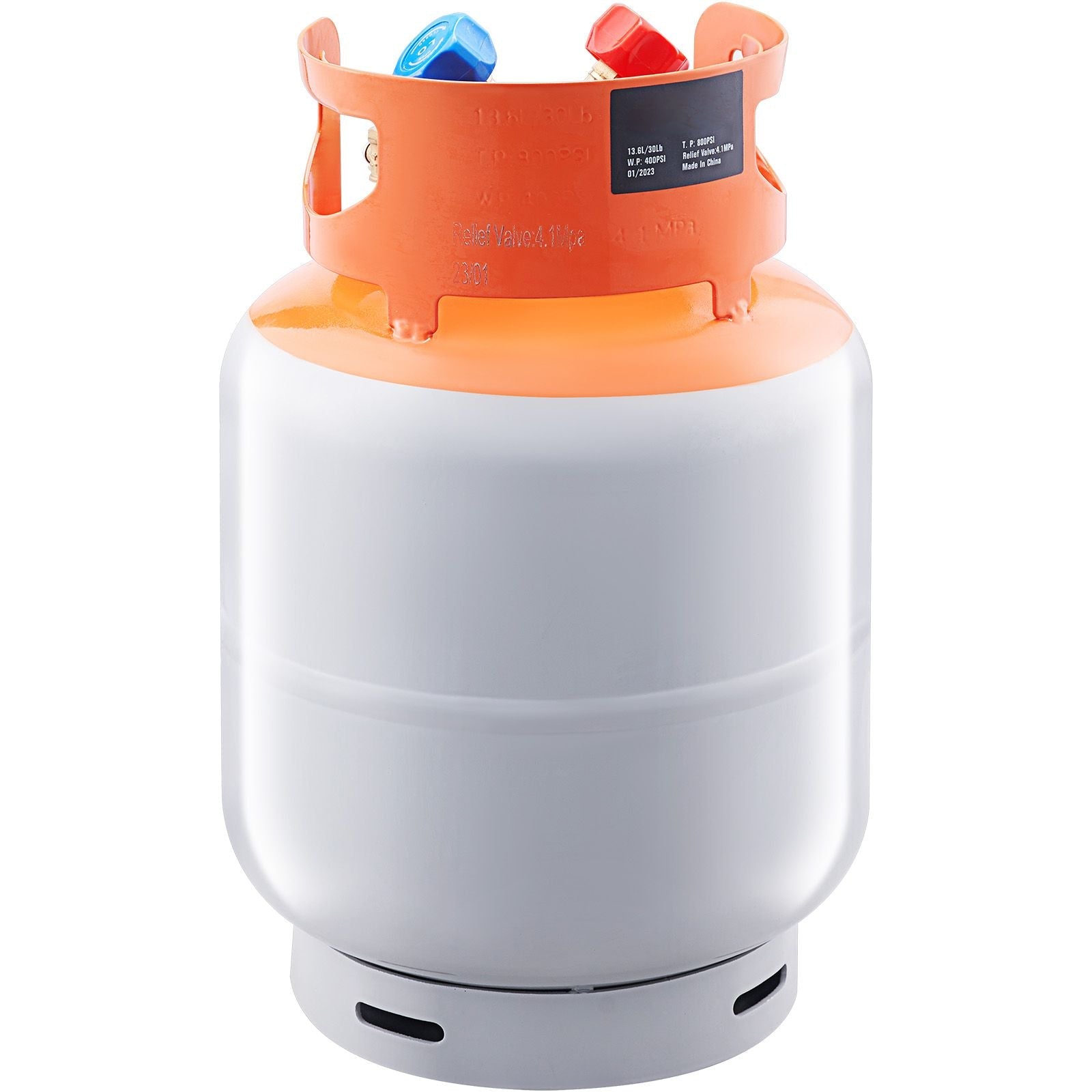 Bouteille de récupération de réfrigérant, capacité de 13,6 kg, bouteille de cylindre portable de 400 psi avec vanne Y pour liquide/vapeur, bidon de récupération haute étanchéité pour R22/R134A/R410A, orange+gris