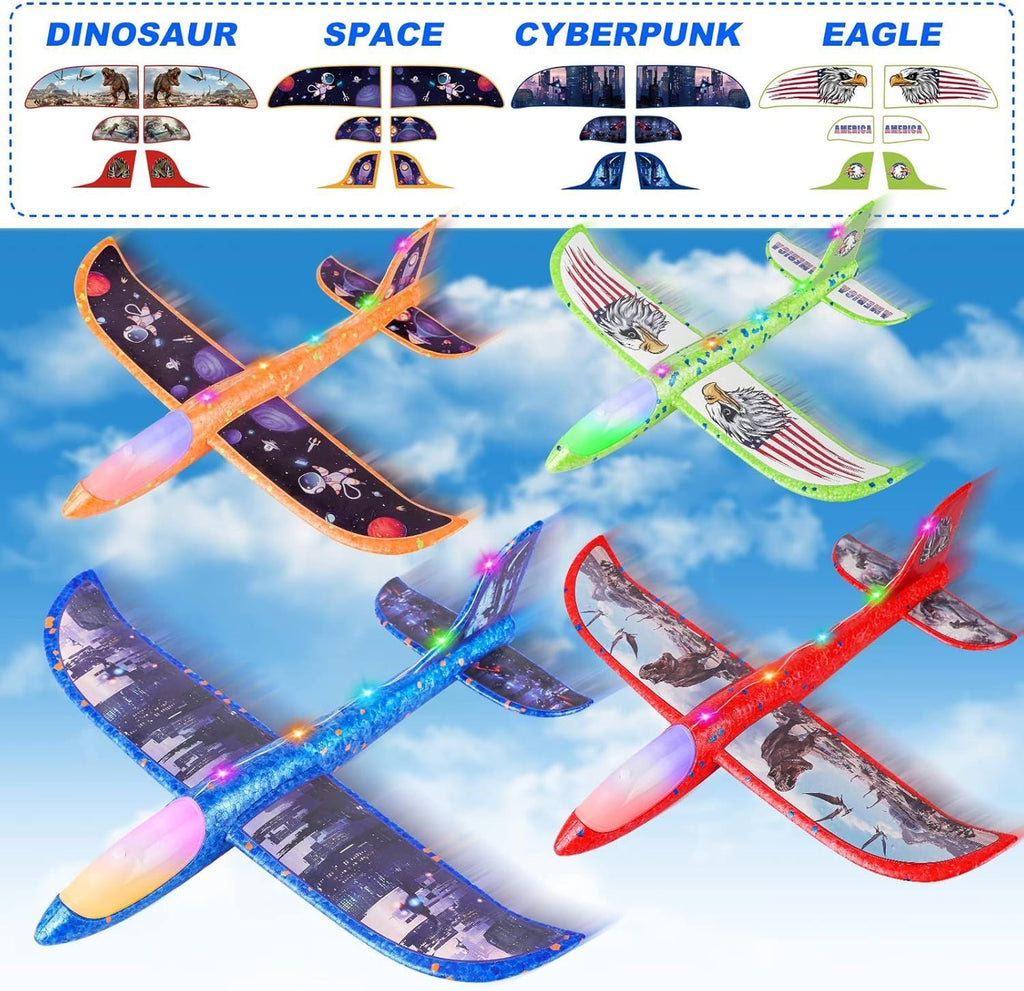 4er-Pack Flugzeug-Launcher-Spielzeug, 2 Flugmodi LED Schaumstoff-Flugzeug Spielzeug für Jungen, Outdoor Flugspielzeug Geburtstagsgeschenke für Jungen Mädchen 4 5 6 7 8 9 10 11 12 Jahre alt