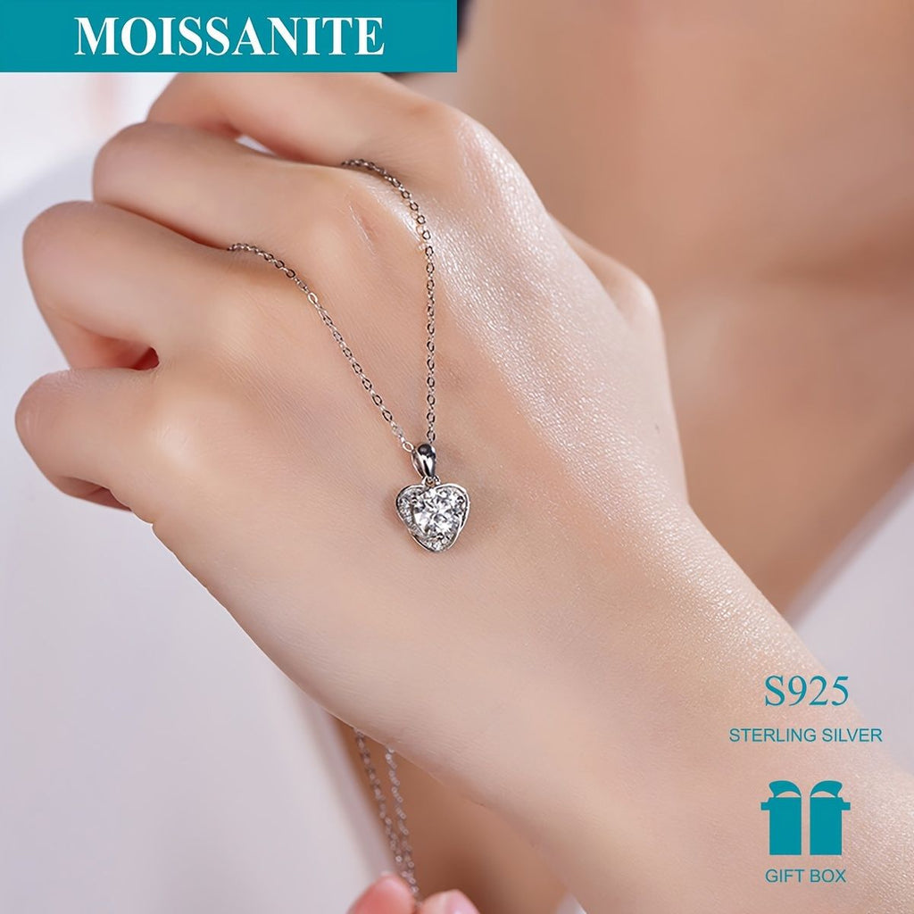 1 Stück Herz-Halskette 925er Silber Moissanit-Diamant