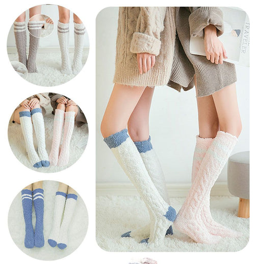 3 Paar gestreifte Kniehohe Weiche Flauschige Socken für Damen Drinnen Draußen Warm