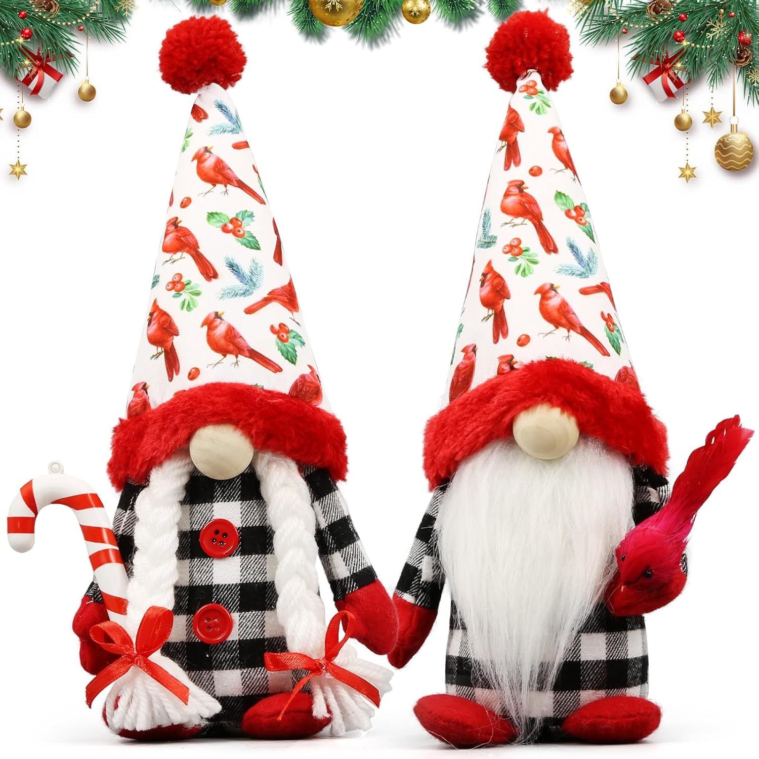 Weihnachts-Rotkardinal-Gnome Dekorationen für Zuhause, Drinnen, Büro - Weihnachts-Wichtel-Plüschpuppe - Weihnachts-Elfen-Dekoration Schwedische Tomte - Rotkardinal-Dekor für den Tisch - Wichtel-Geschenke für Frauen