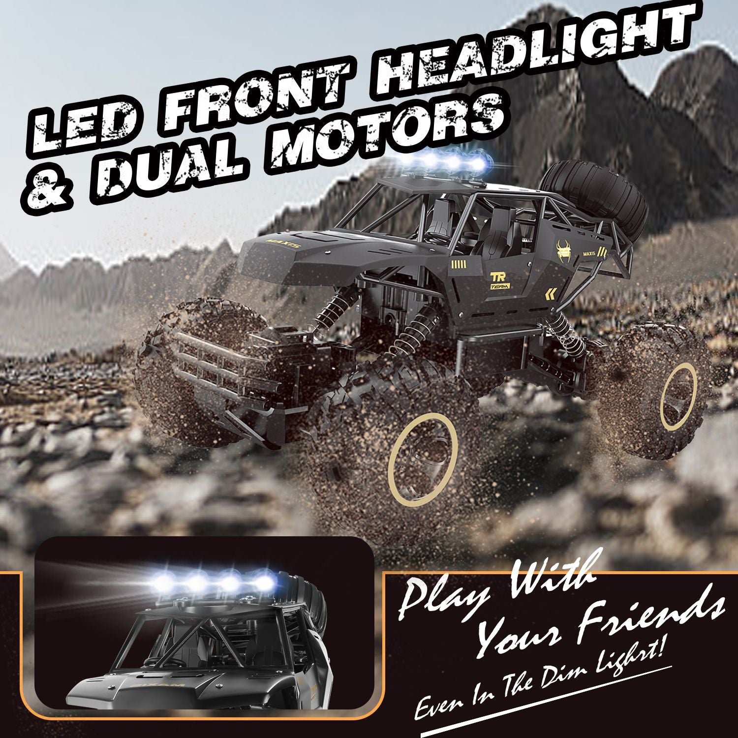 2025 RC 37cm 1:12 4WD Large Remote Control Cars Rock Crawler Monster Truck with 2 Battery ,Kids Toys Gifts