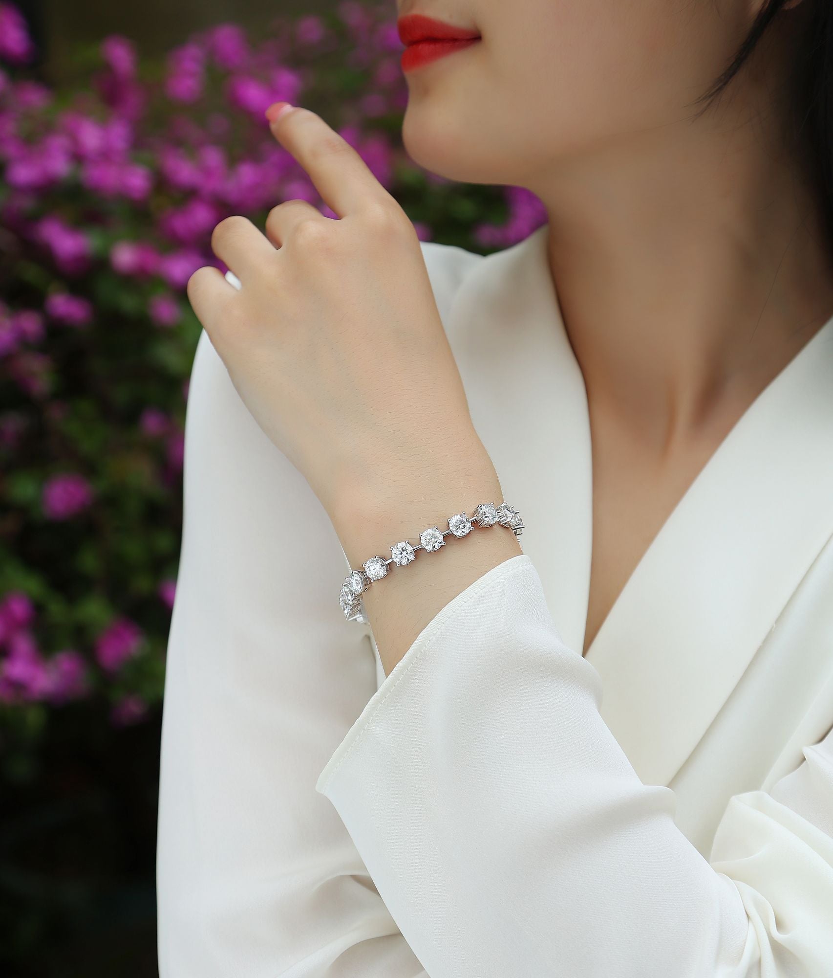 Rendez-vous - Parure de bijoux élégante en forme de bracelet et de jonc sertis de moissanite en argent sterling S925 et diamant plaqué platine