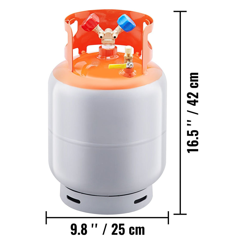 Bouteille de récupération de réfrigérant, capacité de 13,6 kg, bouteille de cylindre portable de 400 psi avec vanne Y pour liquide/vapeur, bidon de récupération haute étanchéité pour R22/R134A/R410A, orange+gris