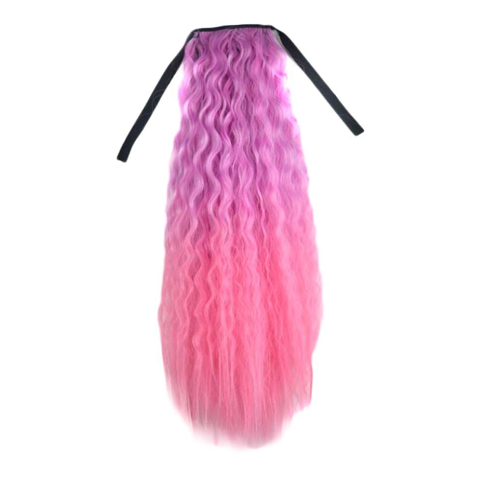 Queue de cheval ondulée bouclée enveloppante avec cordon de serrage pour femme, extension de cheveux synthétiques moelleux, postiche dégradé rose pour déguisement d'Halloween, cosplay