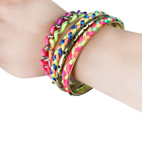 Lot de 4 bracelets colorés tressés dorés polis