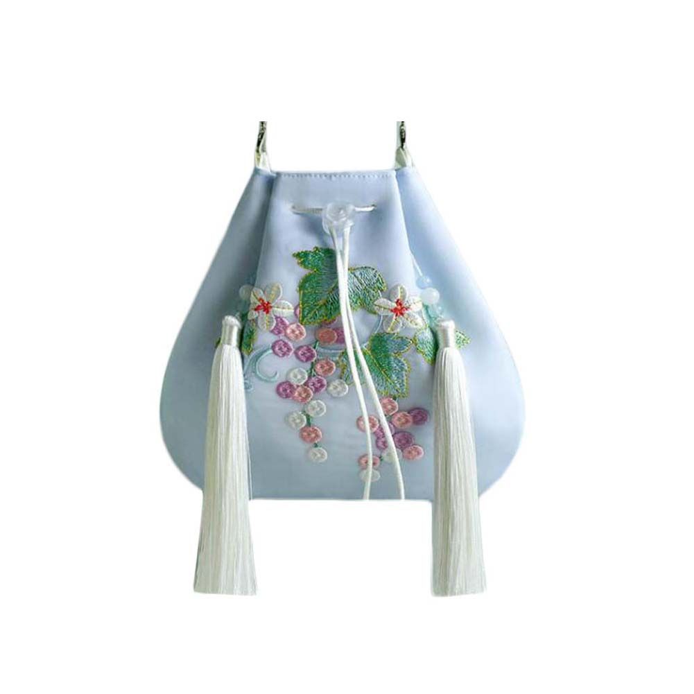 Blaue Hanfu-Umhängetasche mit Traubenstickerei, Handtasche, chinesischer Stil, Mini-Handytasche aus Canvas