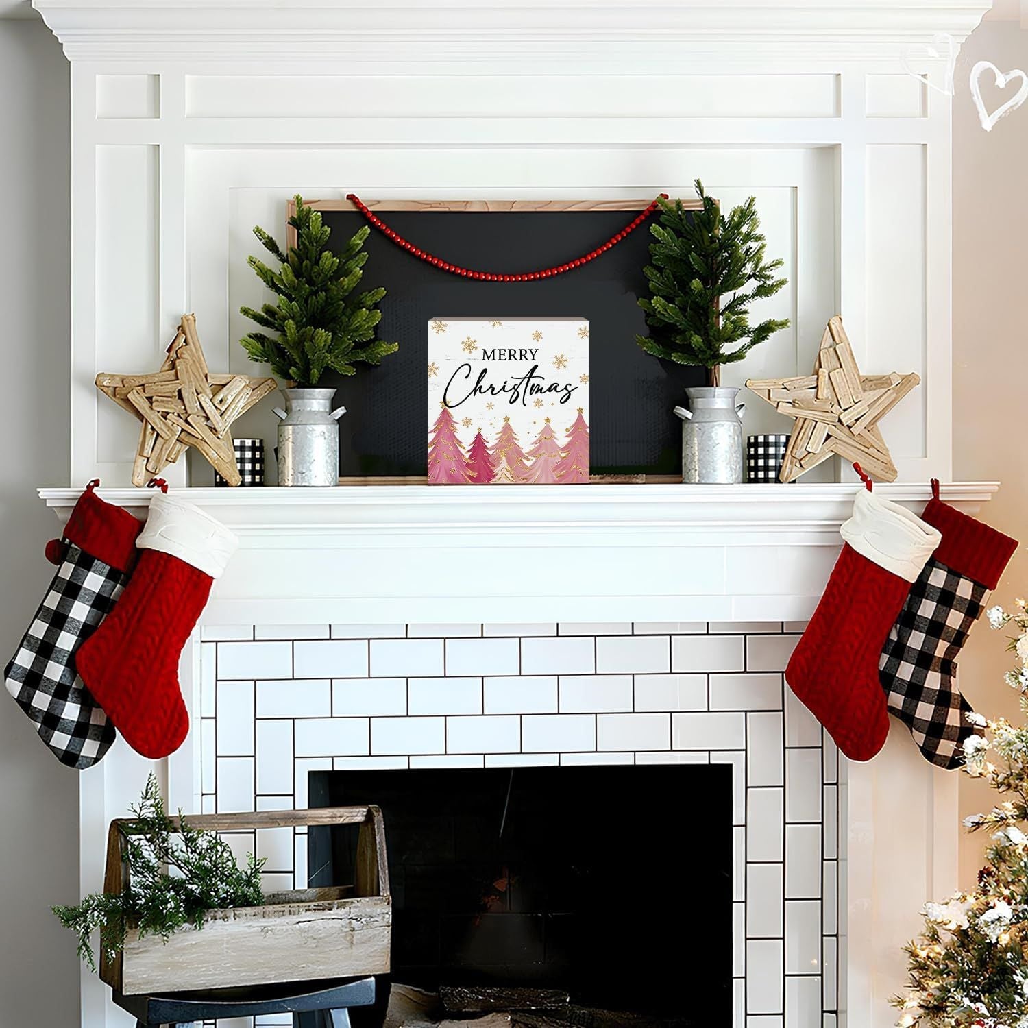 Weihnachtsdekoration Roter LKW Weihnachten Holzschilder Büffel Plaid Weihnachtsdekoration Weihnachtsdekoration für Zuhause Büro Schlafzimmer Kamin Auto Etagenablage Dekoration Weihnachtsgeschenke für Frauen 5x5