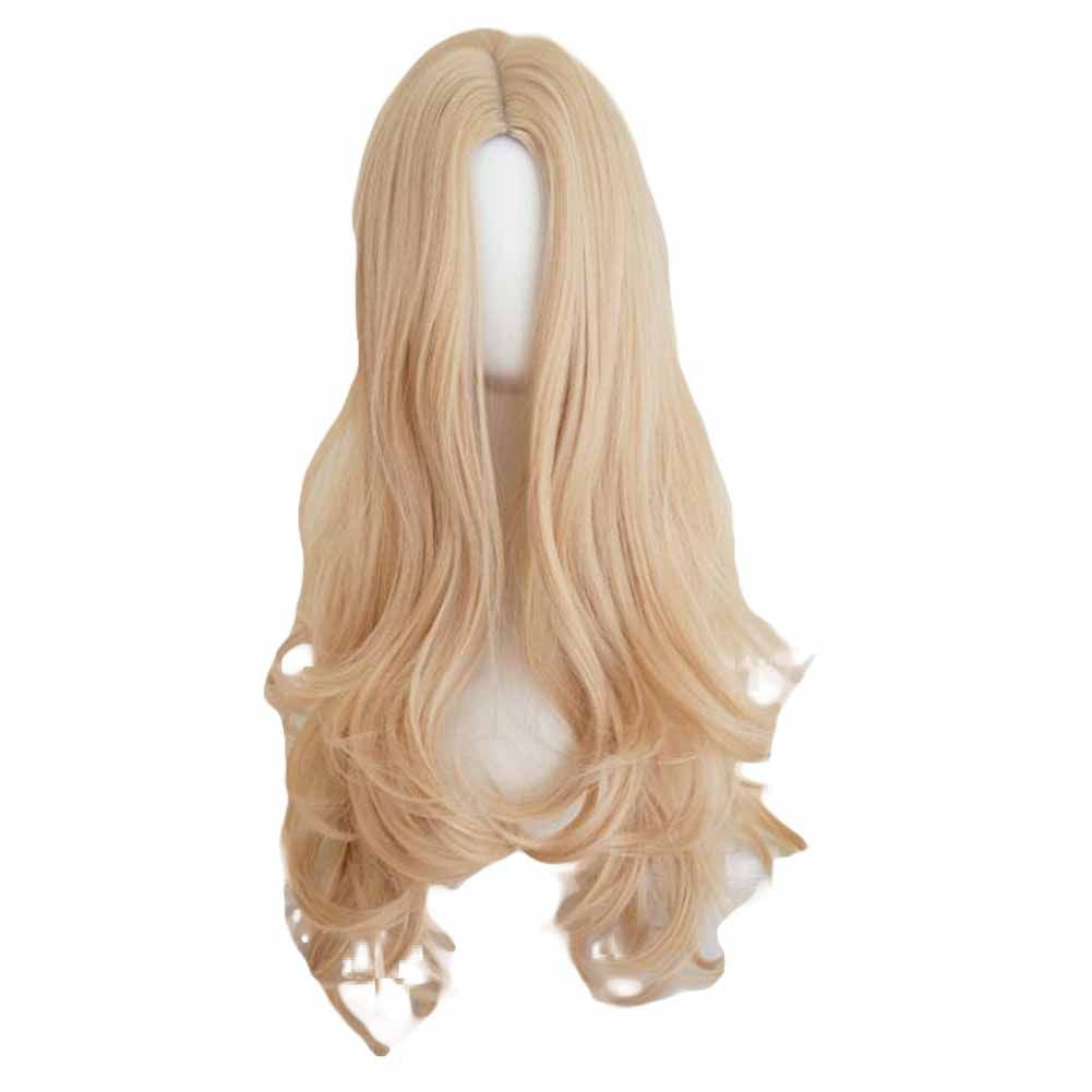 65 cm goldfarbene lange Lockenperücke Synthetische Haar Perücke Cosplay Perücke Kostüm Vollperücke Halloween Verkleidung