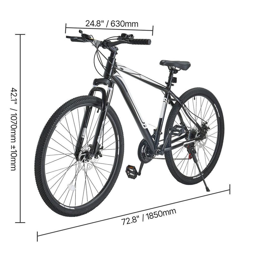 VTT 29 pouces avec suspension avant, 21 vitesses SHIMANO, selle confort, freins à double disque, cadre en alliage d'aluminium, vélo de sport pour adultes, sentier, neige