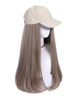 Damen Beige Baseballkappe mit Ombre Grau Langhaar Befestigter Synthetischer Haarverlängerung Perückenkappe