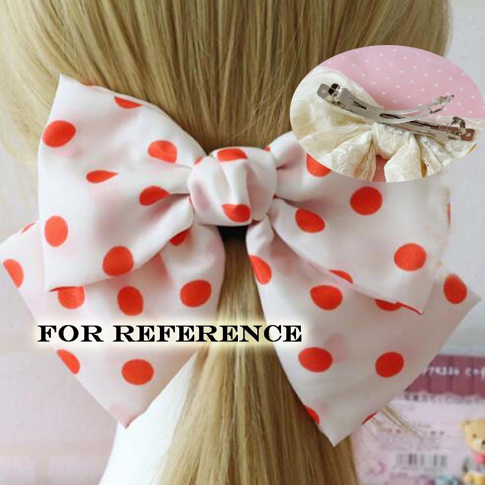 Niedliche Rosenrote Punkte Schleife Haarspangen Handgemachte Chiffon Haarspange