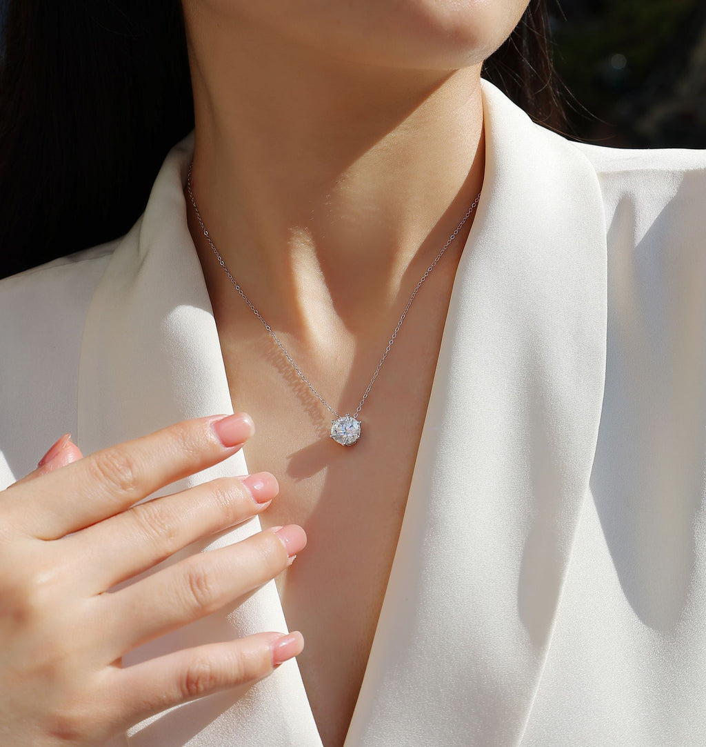 Afternoon Rose – Set mit Moissanit 1 Karat 2 Karat 3 Karat S925 Sterling Silber und Platinbeschichteter Halskettenanhänger Modetrend Diamantschmuck