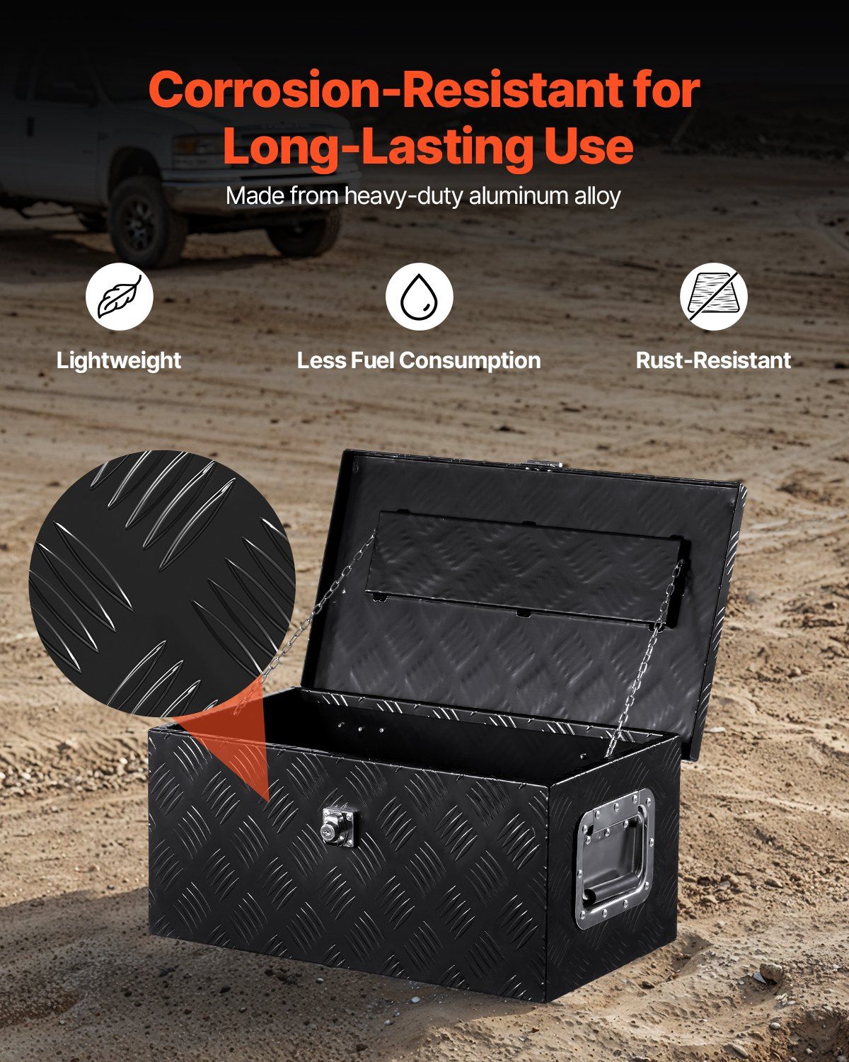 20"x12"x9.5" Heavy Duty Aluminium LKW-Ladeflächen-Werkzeugkasten für Pickup Wohnmobil Schwarz