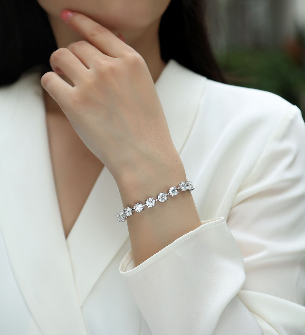 Rendez-vous - Parure de bijoux élégante en forme de bracelet et de jonc sertis de moissanite en argent sterling S925 et diamant plaqué platine