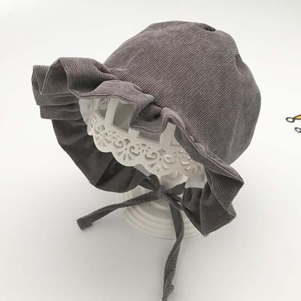Dunkelgraue Baby-Mütze für Herbst Winter, Cord-Rüschen-Zylinderhut, Mädchen Jungen Fischerhut mit Kordelzug, Sonnenhut, 7–18 Monate