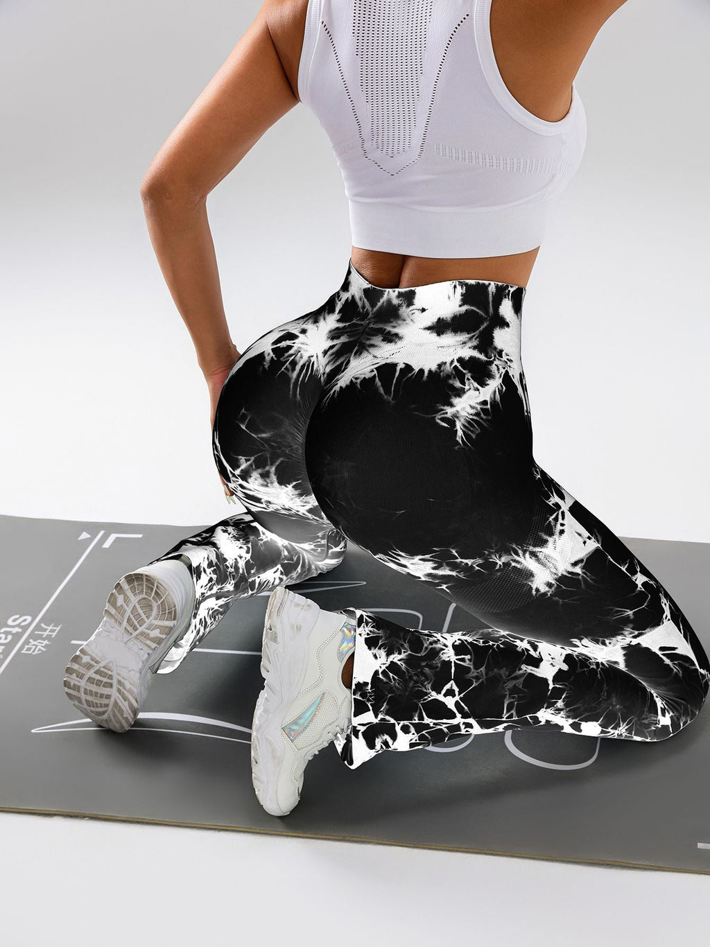 Damen High-Waist Yoga-Hose mit Bauchkontrolle und Schlag, Tie-Dye Stretch Slimming Bootcut Trainingshose, Fitness & Sport Activewear