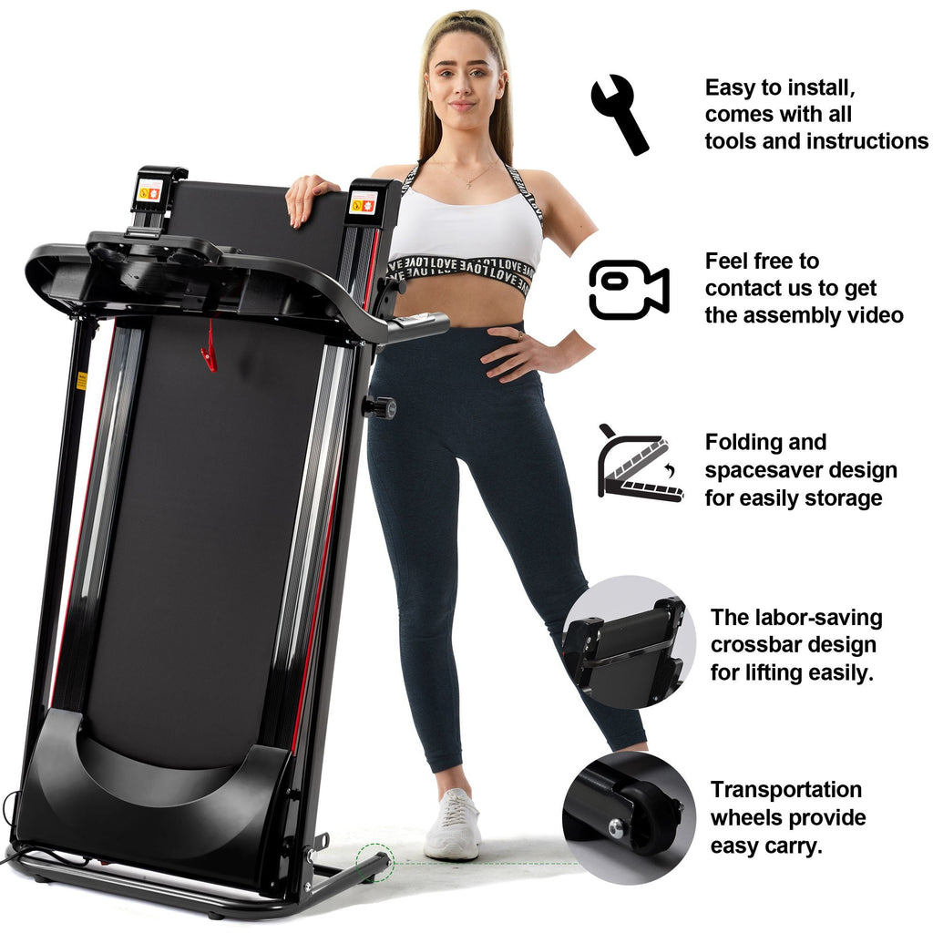 Faltbares Laufband mit Steigung, 2,5 PS, 12 km/h, elektrisches Laufband für zu Hause, klappbar, Bluetooth-Musik, Getränkehalter, Herzfrequenzsensor, Walking-Laufmaschine für Indoor-Heimtraining, Fitness