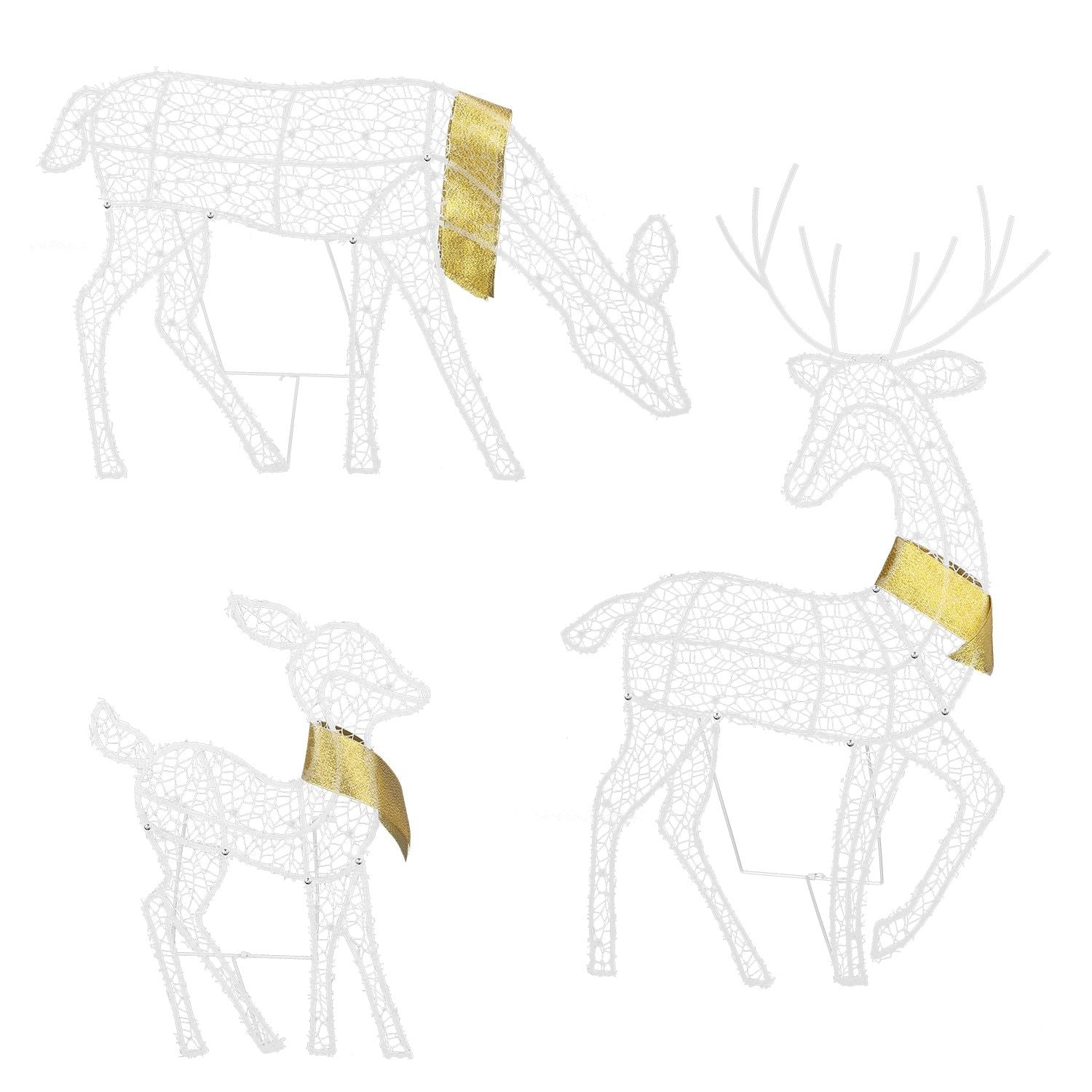3er Set Rentierfamilie beleuchtet 2D Weihnachts-Hirsch-Dekoration warmweißes Licht 3 Beleuchtungsmodi Hirschkuh-Kitz Innen-Außen-Weihnachtsdekoration