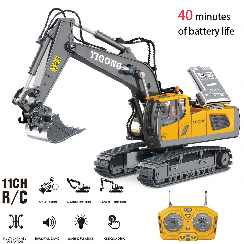 2.4G Fernbedienung; High-Tech 11-Kanal RC Bagger Kipper Planierraupe Legierung Kunststoff Technik Fahrzeug Elektronisches Spielzeug für Jungen Geschenke