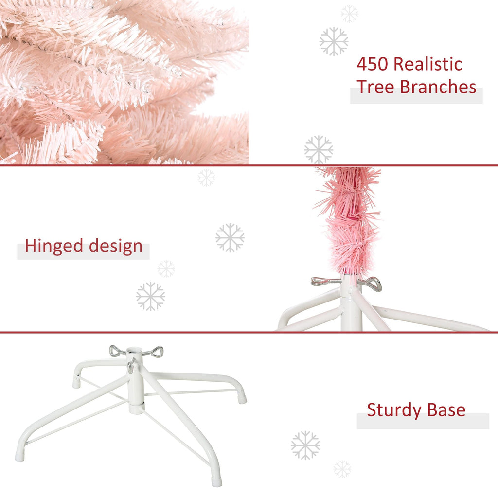HOMCOM 150 cm Bleistift-Weihnachtsbaum, rosa Weihnachtsbaum mit 450 Zweigen und abnehmbarem Ständer, Weihnachtsdekoration für Hauspartys, Pink