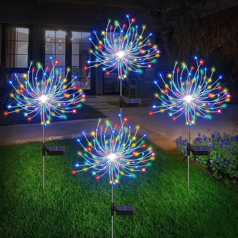 120 LED Solar-Feuerwerkslichter, Starburst Lichterkette mit 8 Leuchtmodi, IP4X, Solarbetriebene Wegeleuchten für Terrasse, Garten, Weihnachtsdekoration, Material: Kunststoff & Kupfer, Keine Federn,