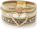 Mehrschicht-Lederwickelarmband Herzförmiges breites Manschettenarmband für Damen