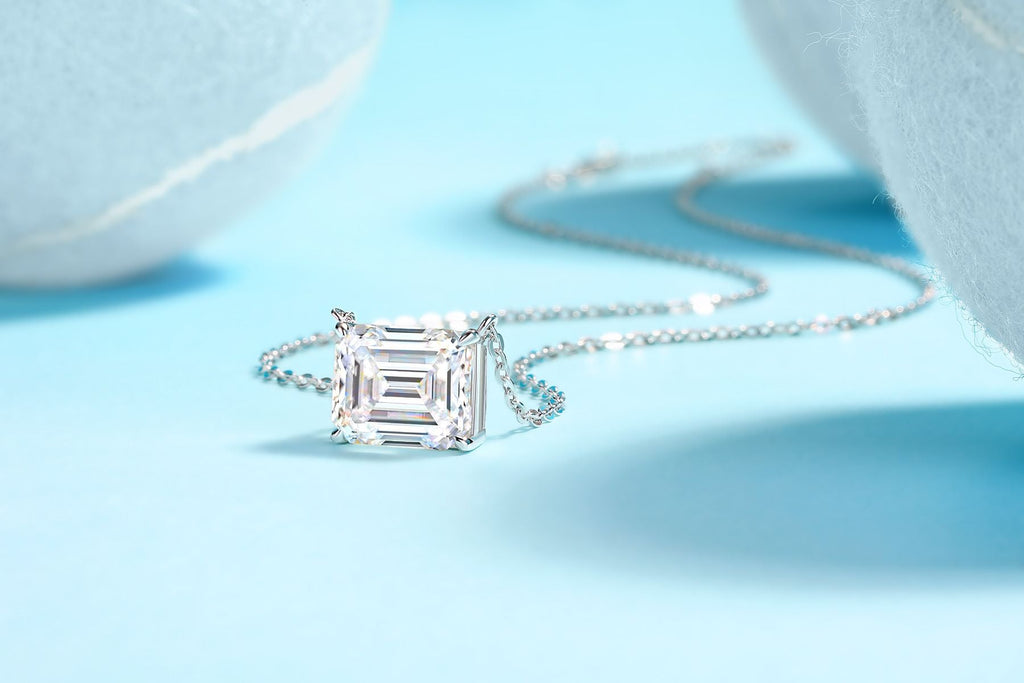 Mirage im Spiegel – Ein modisches und trendiges Schmuckset aus Halskette und Anhänger mit achteckigem 9*11 Moissanit, S925 Sterlingsilber und platinbeschichtetem Diamant