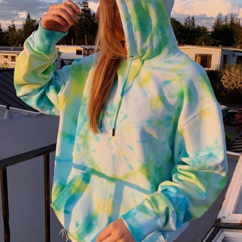 Frühling und Winter neue Damenbekleidung großer Mantel Tie-Dye und bedruckter Kapuzenpullover