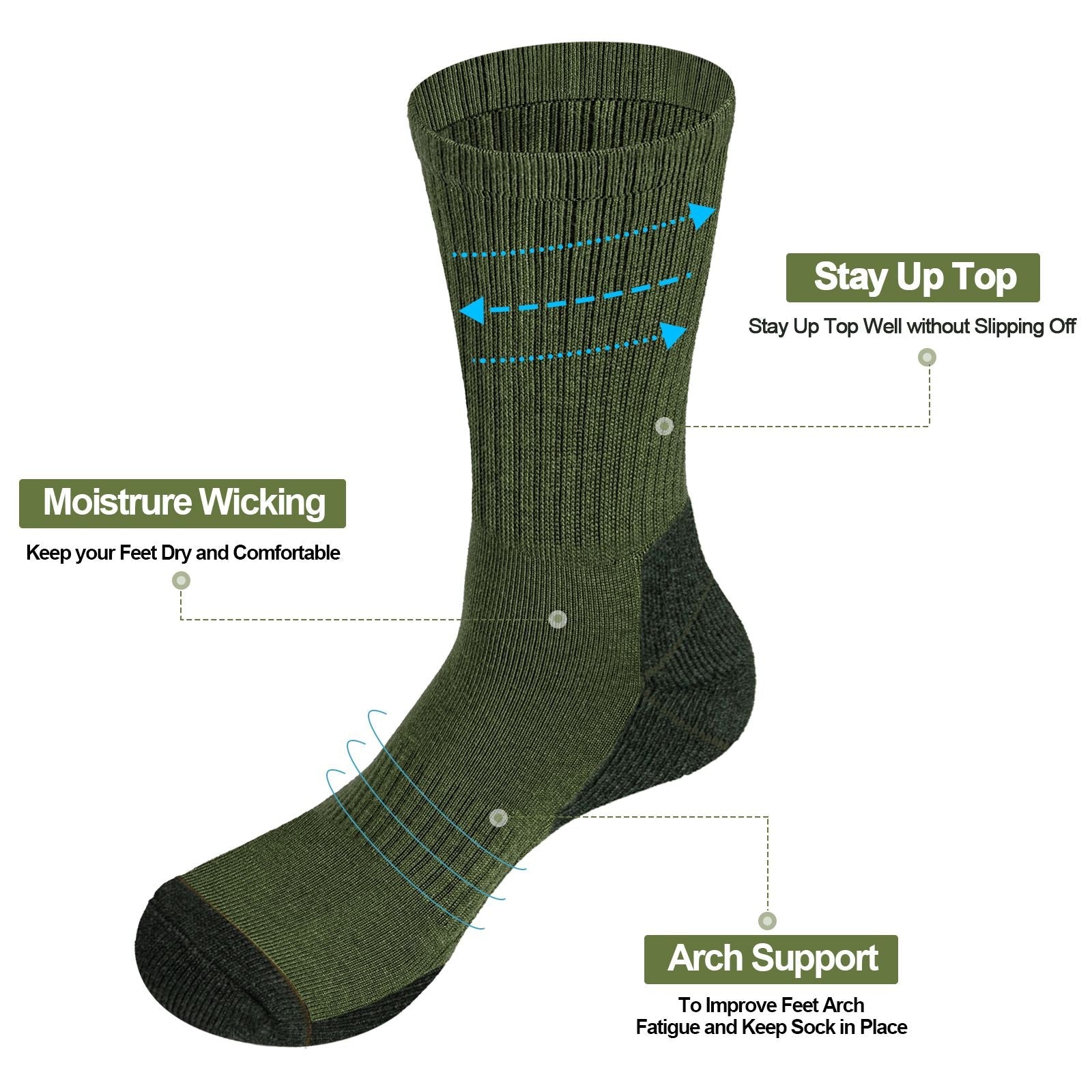 Herren feuchtigkeitsableitende, wadenhohe Thermosocken für Arbeitsstiefel, Sport und Wandern (5 Paar/Packung)