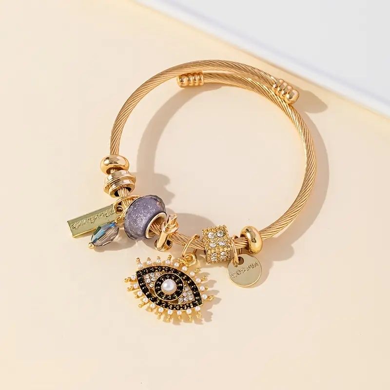 Bracelet de perles DIY, accessoire de mode multia-éléments en acier inoxydable, alliage de cuivre et strass