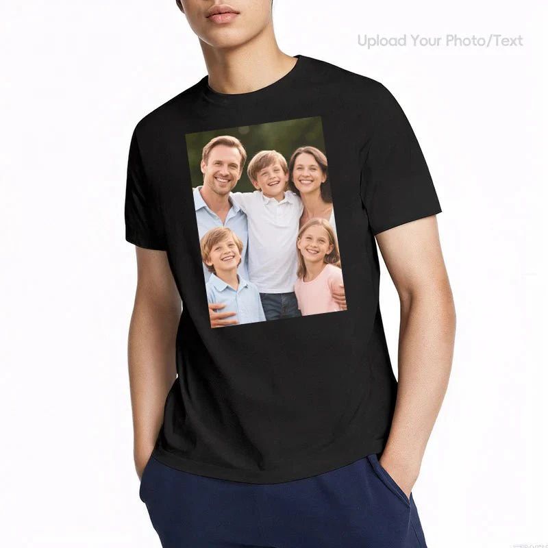 T-shirt photo personnalisé Motif sur mesure Coton 230g Manches courtes Téléchargement de photo Mariage Hommes & Femmes Toutes tailles - (Vous devez télécharger l'image)