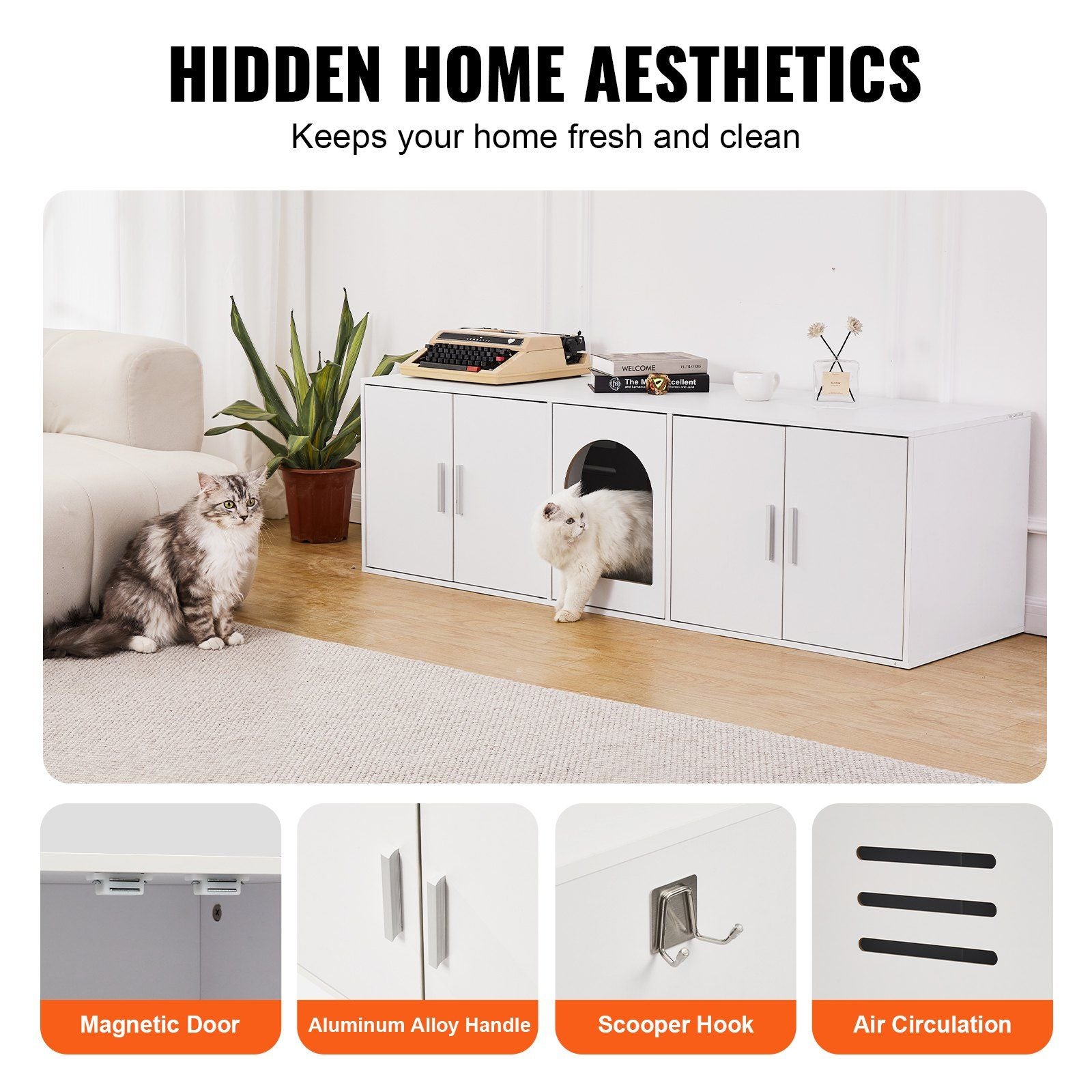 Katzenklo-Versteck aus Holz Katzenmöbel Versteckt 147 cm Weiß