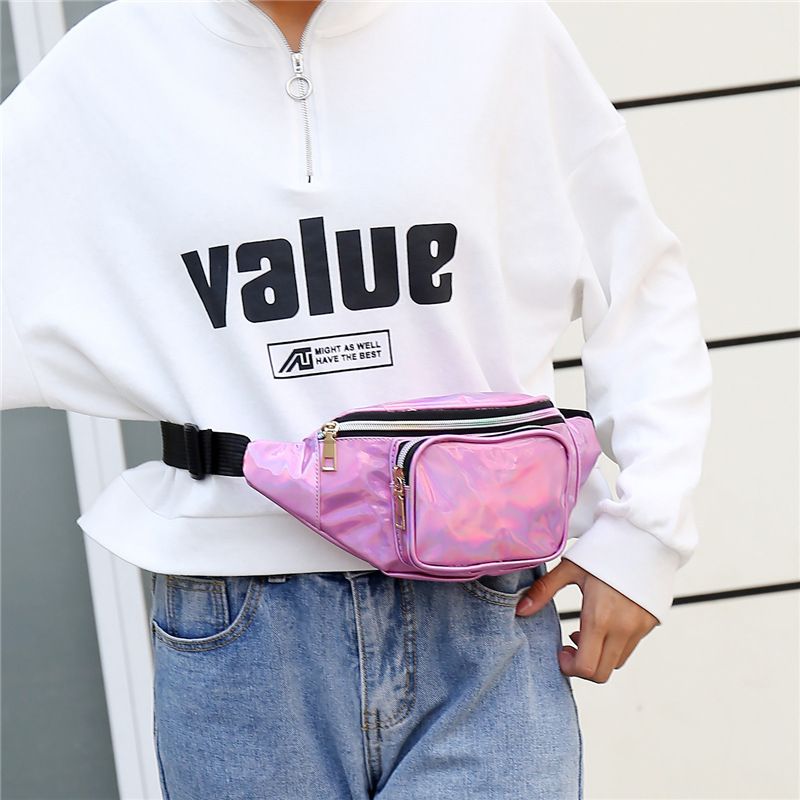 Damen Holografische Gürteltasche Herren Glänzende Bauchtasche Hologramm Hüfttasche Reise Laser Brusttasche mit verstellbarem Gurt für Reisen