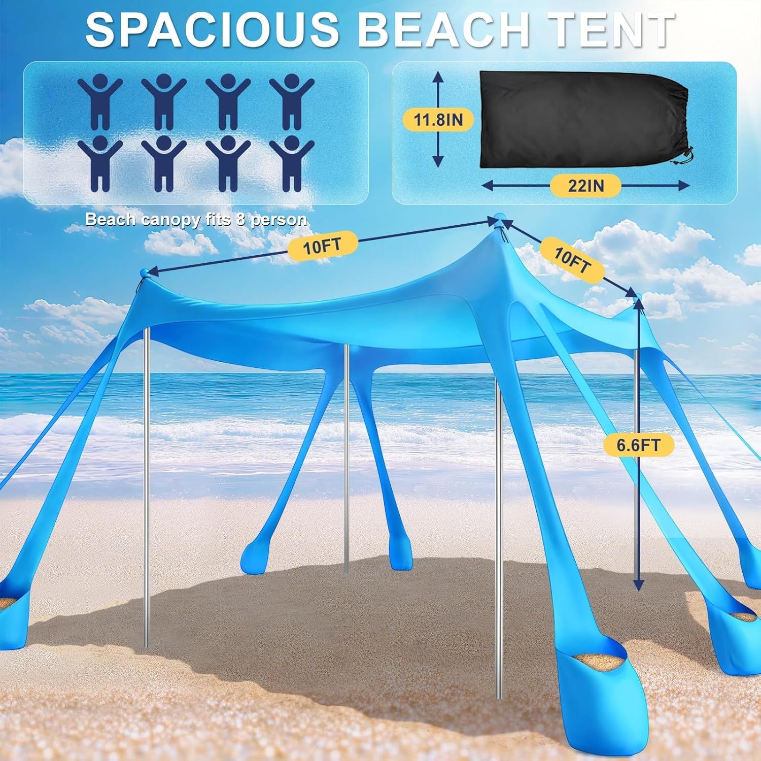 Ab zum Strand - Tragbarer Strandzelt-Sonnenschutz UPF 50+, Perfektes 3x3 m Pop-Up-Vordach für Spaß im Freien