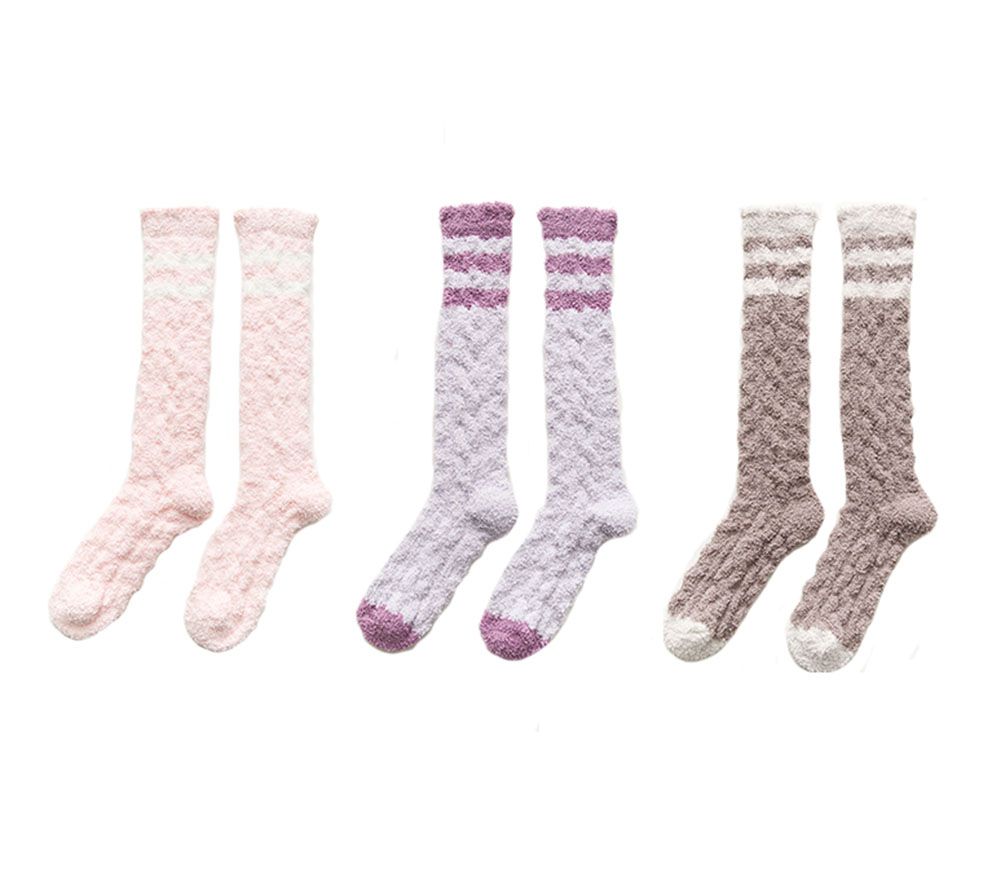 3 Paar gestreifte Kniehohe Weiche Flauschige Socken für Damen Drinnen Draußen Warm