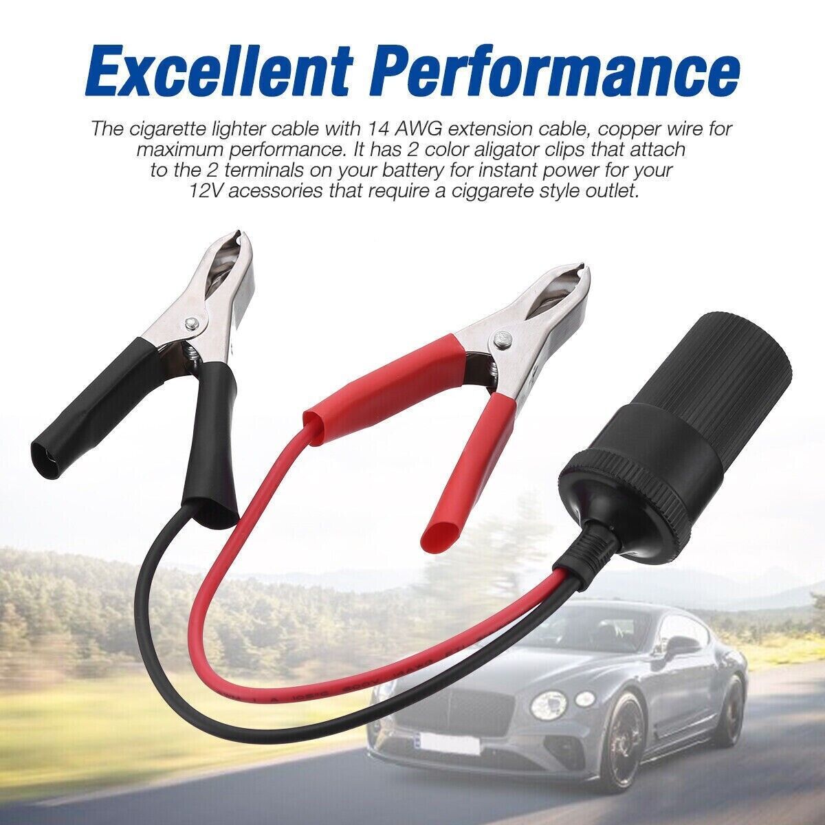 2 pinces crocodiles pour batterie de voiture, adaptateur de prise allume-cigare 12V