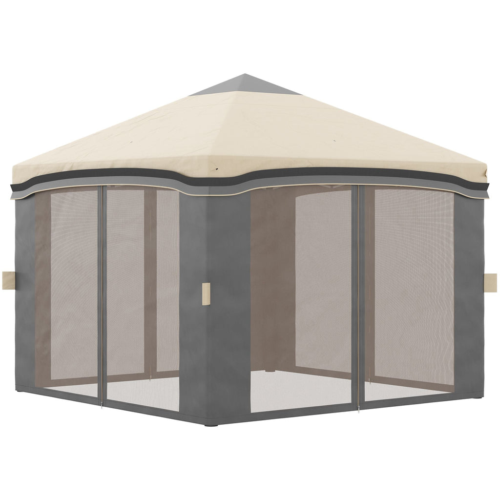 10x10 Pop-Up Pavillon, Moskitonetz, faltbar, höhenverstellbar, Tragetasche mit Rollen, 4 Sandsäcke, Beige