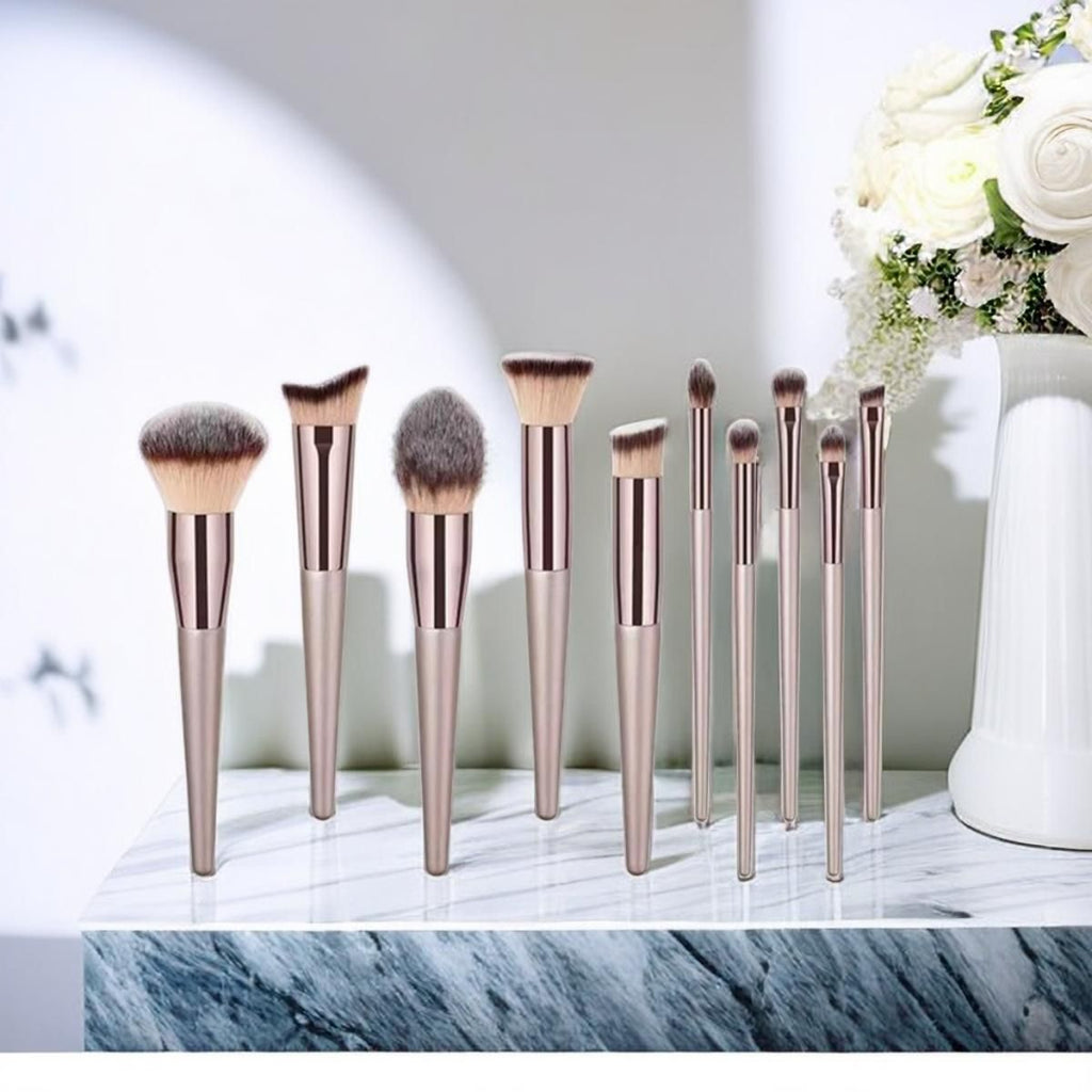 10 Stk. Hochwertiges professionelles Make-up-Pinsel-Set Lidschatten Braun Foundation Puder Kosmetik